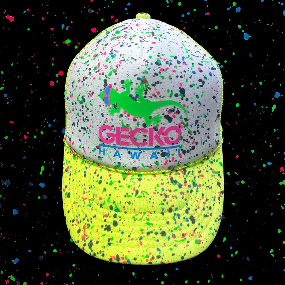 Glow-In-The-Dark Splatter Neon Yellow Trucker Hat (LIMITED)