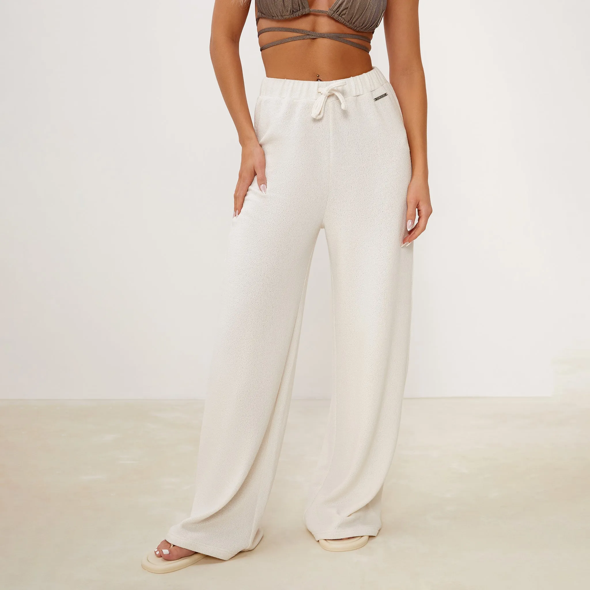 Gym King Signature Knit Wide Leg Trousers - Ecru