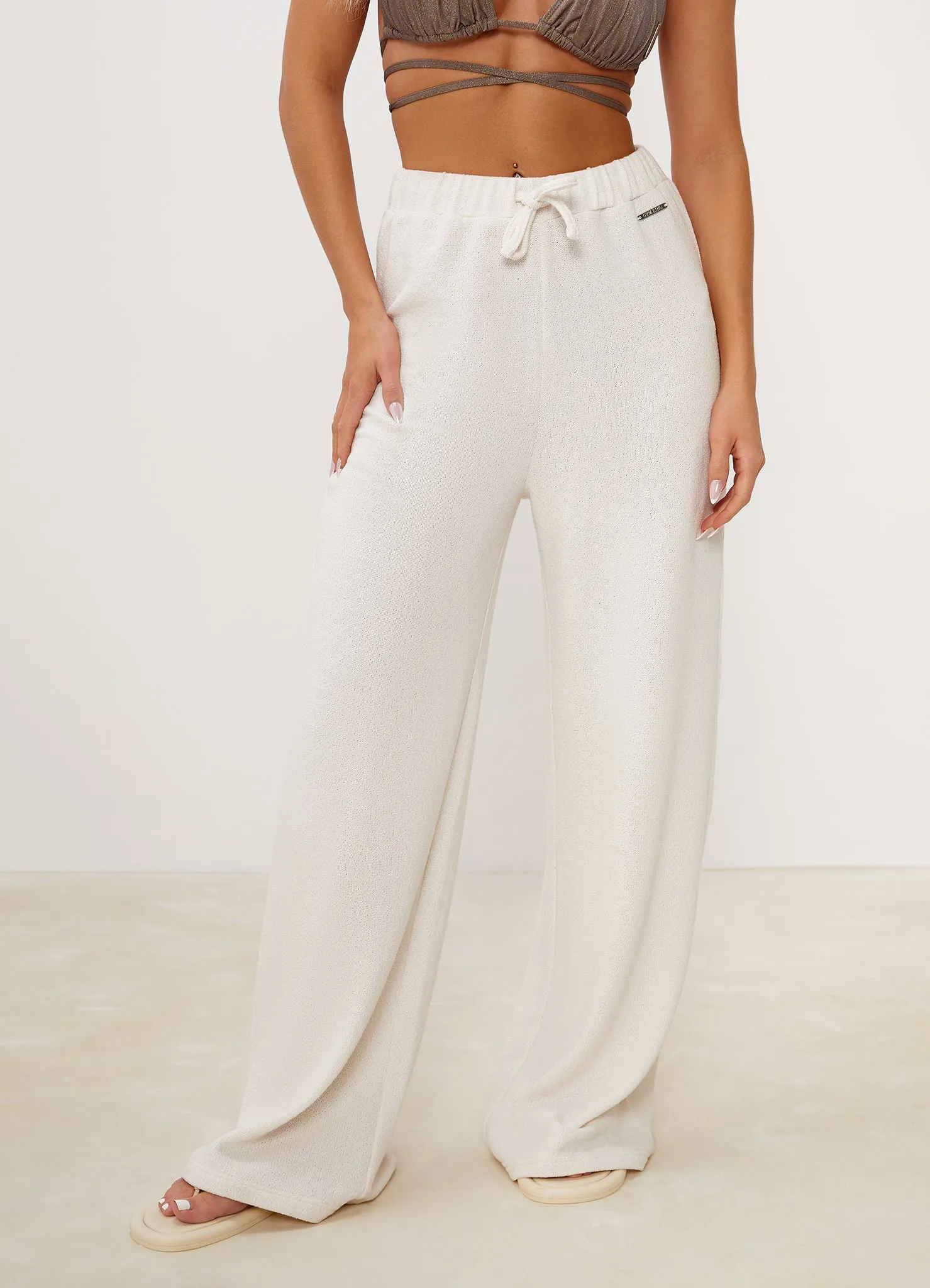 Gym King Signature Knit Wide Leg Trousers - Ecru