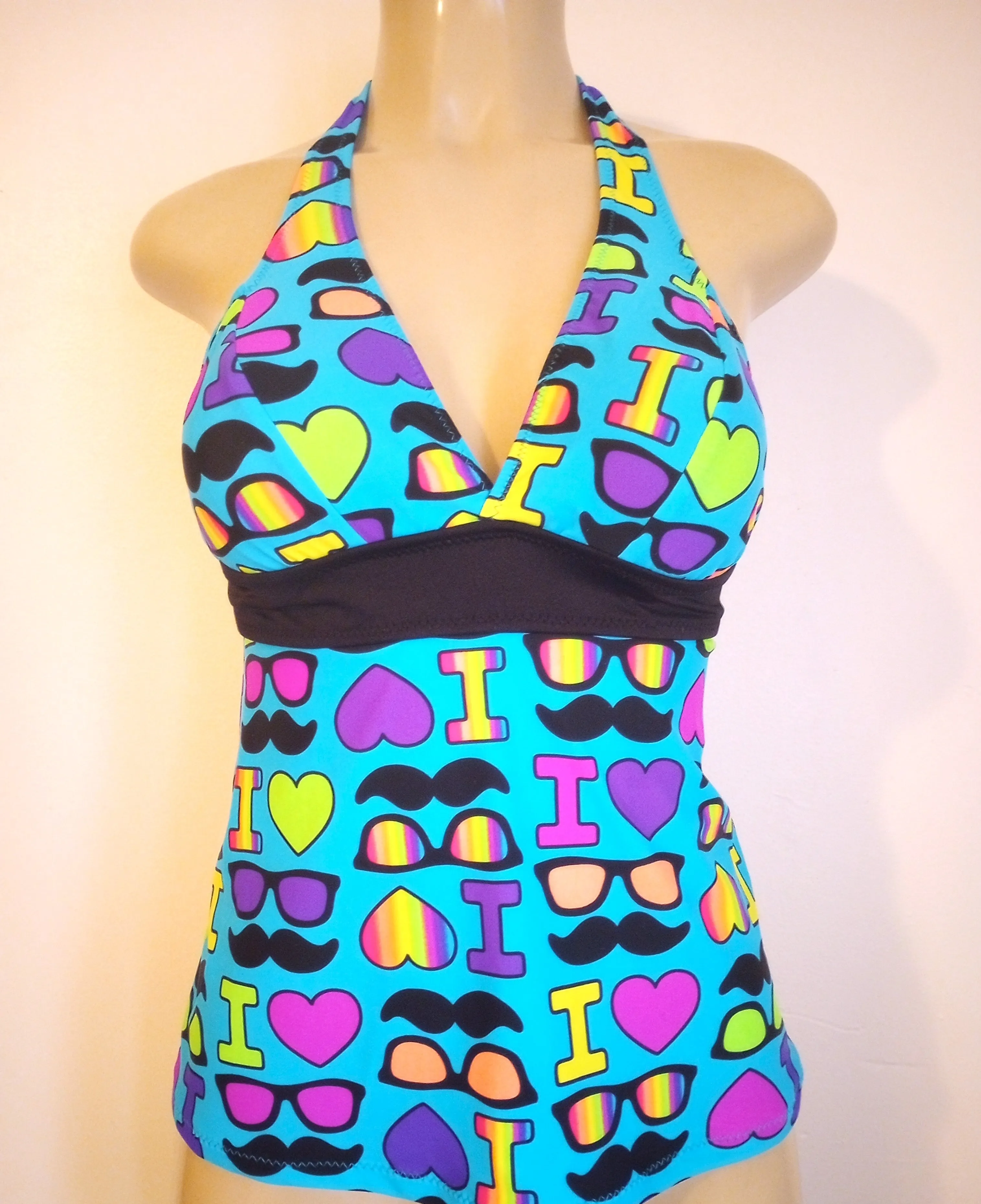 Halter Apron Back Tankini Top Under Rib Band