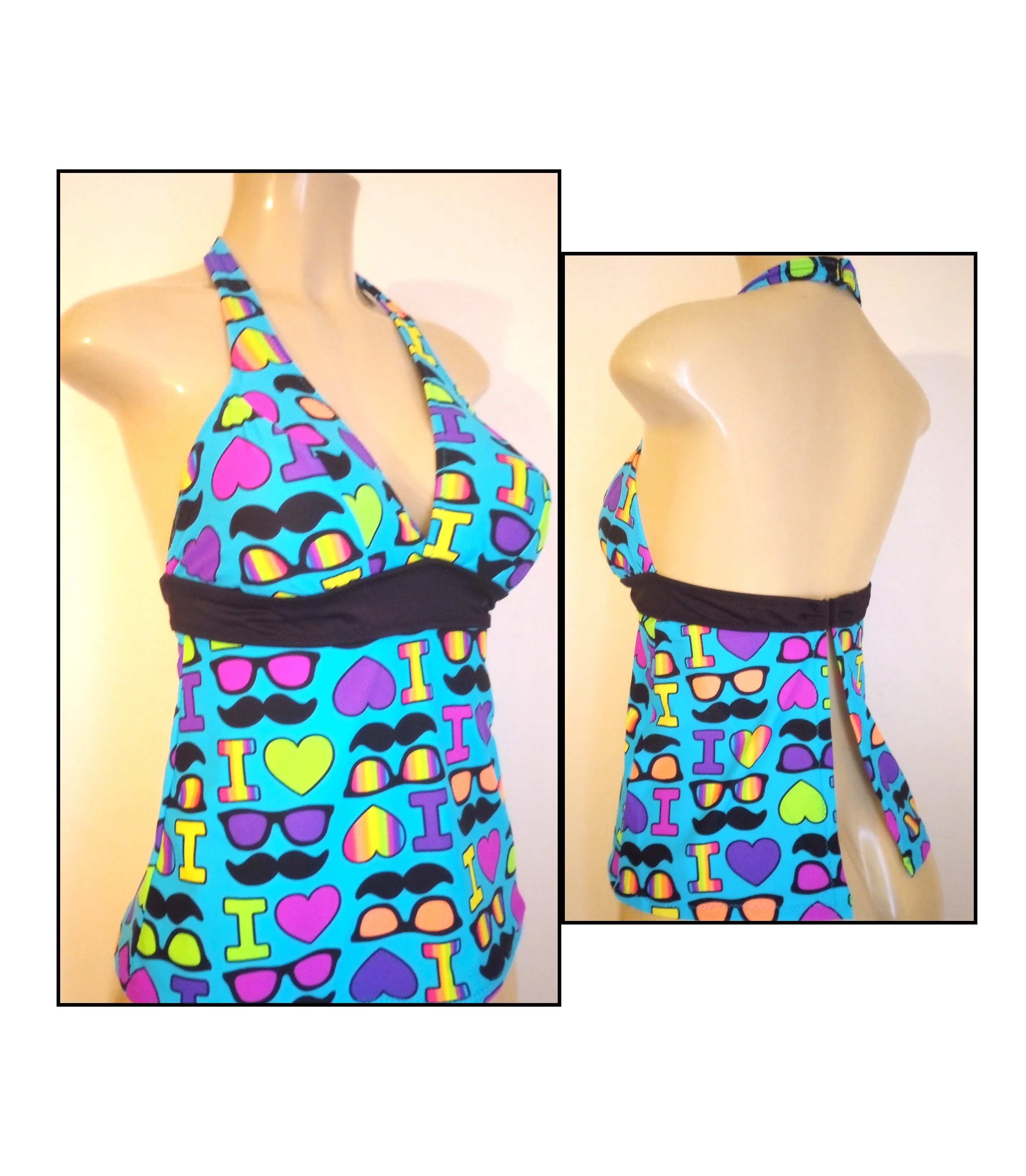 Halter Apron Back Tankini Top Under Rib Band