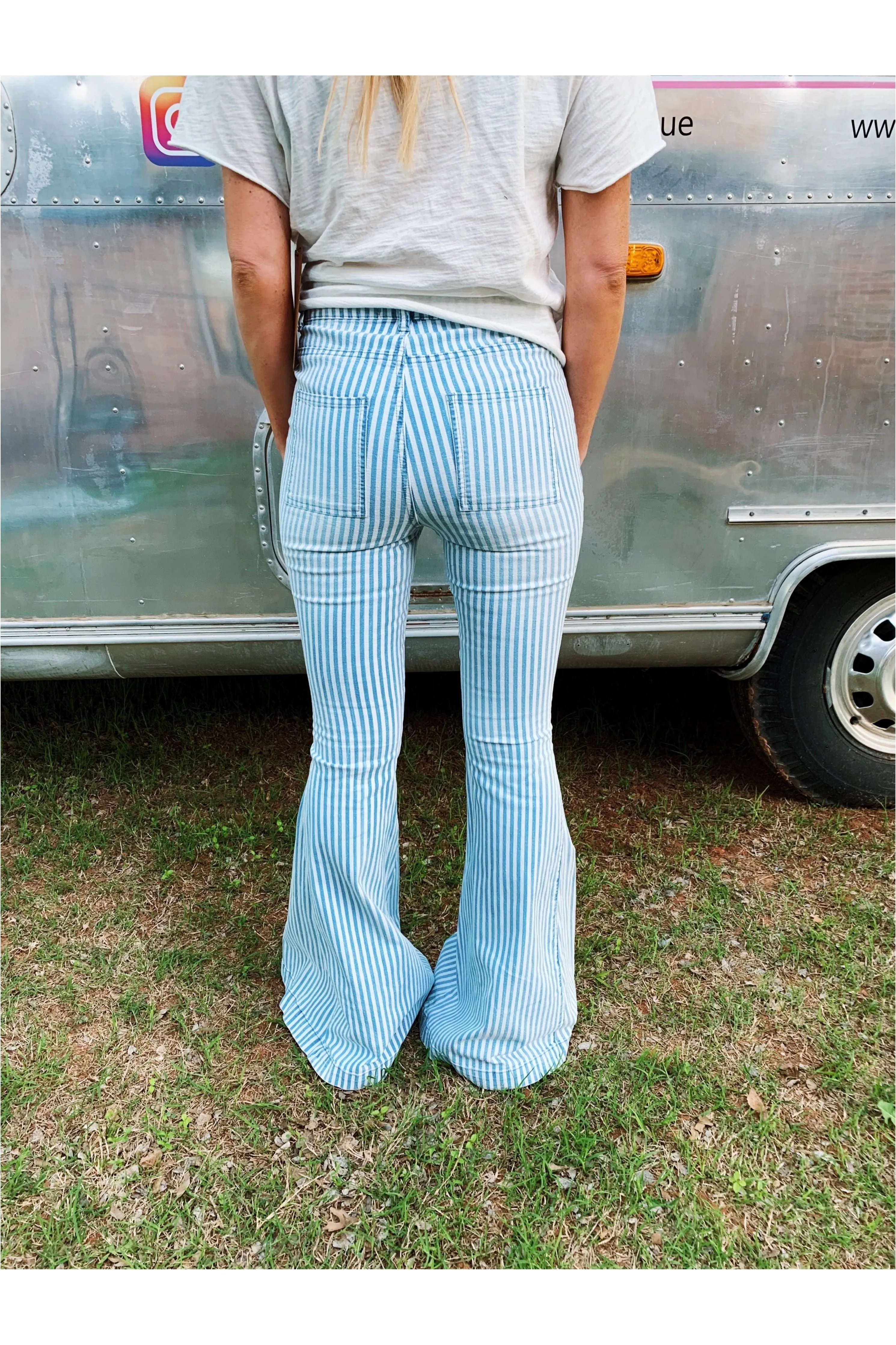 High waisted striped bell bottoms