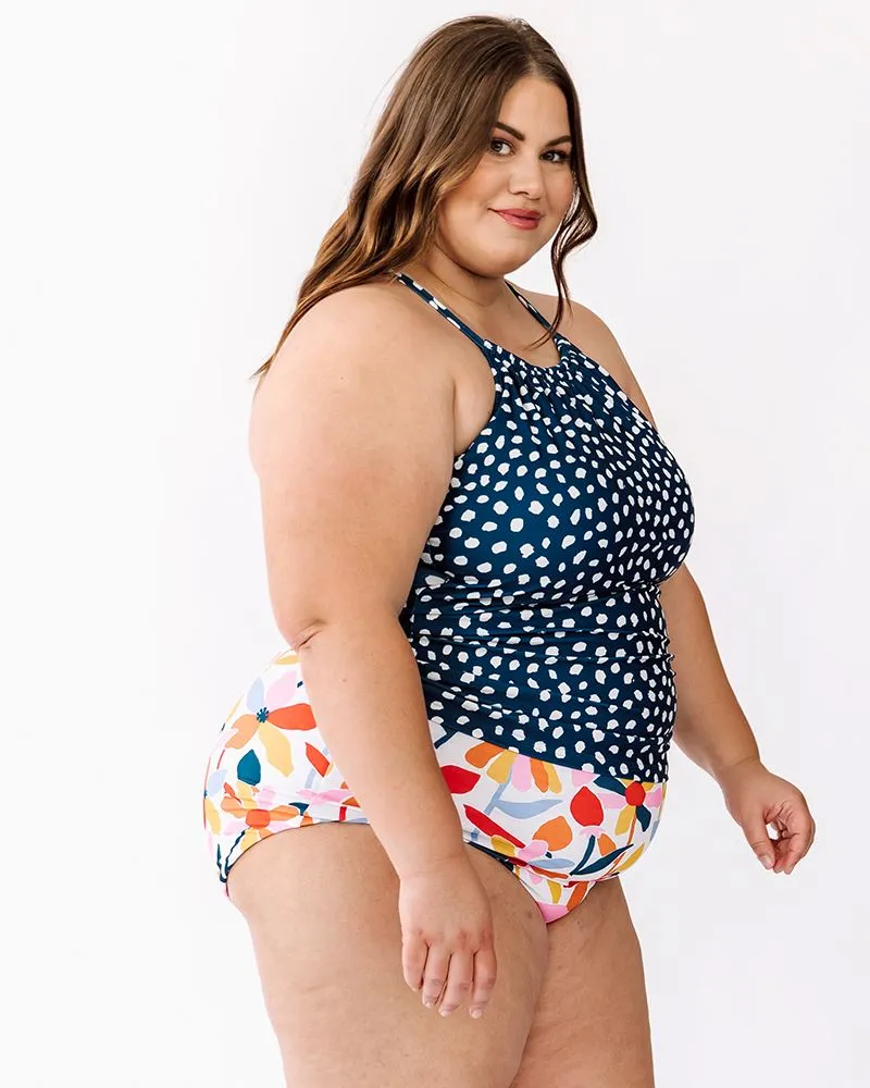 Indigo Dot Double-Cinch Tankini Top