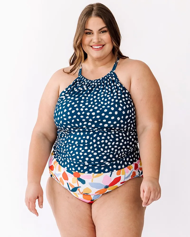 Indigo Dot Double-Cinch Tankini Top