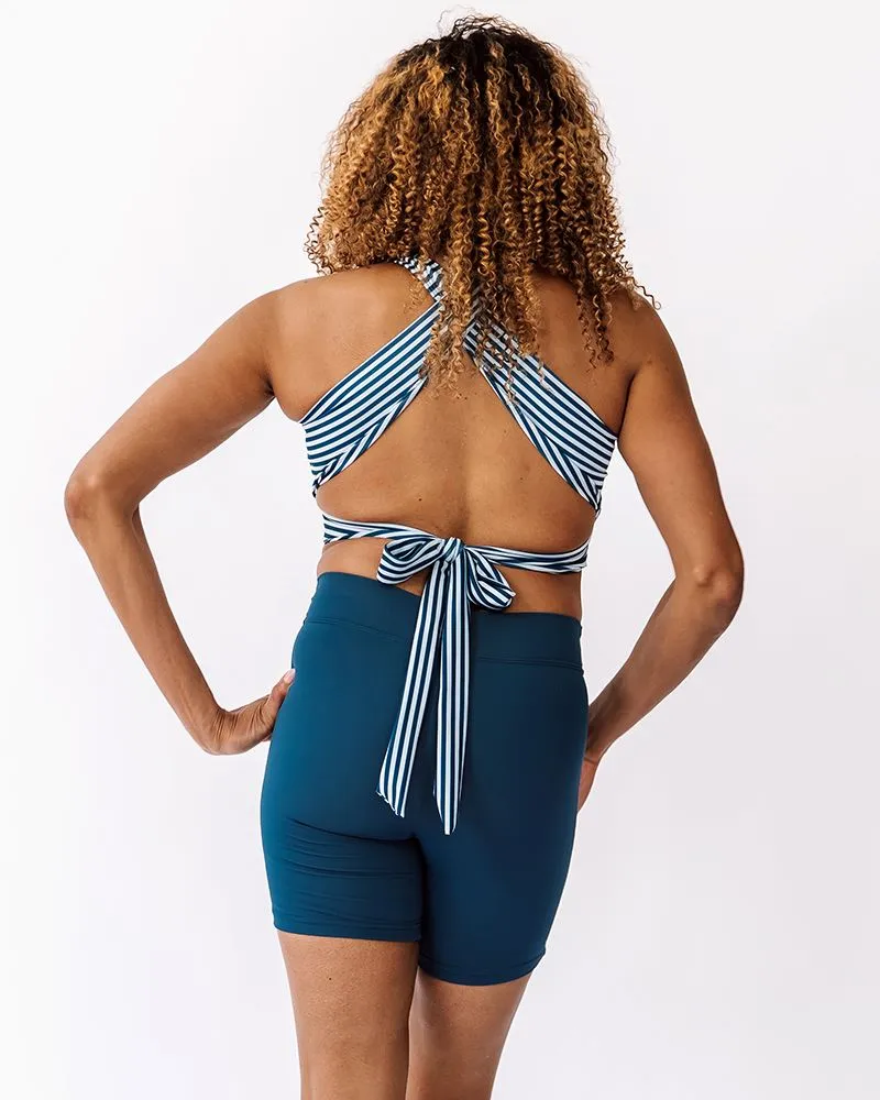 Indigo Stripe Cross-Back Crop Top