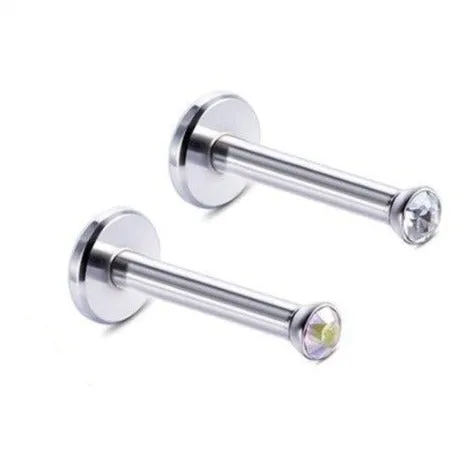 Internally Threaded Steel 2mm Flat CZ Labret