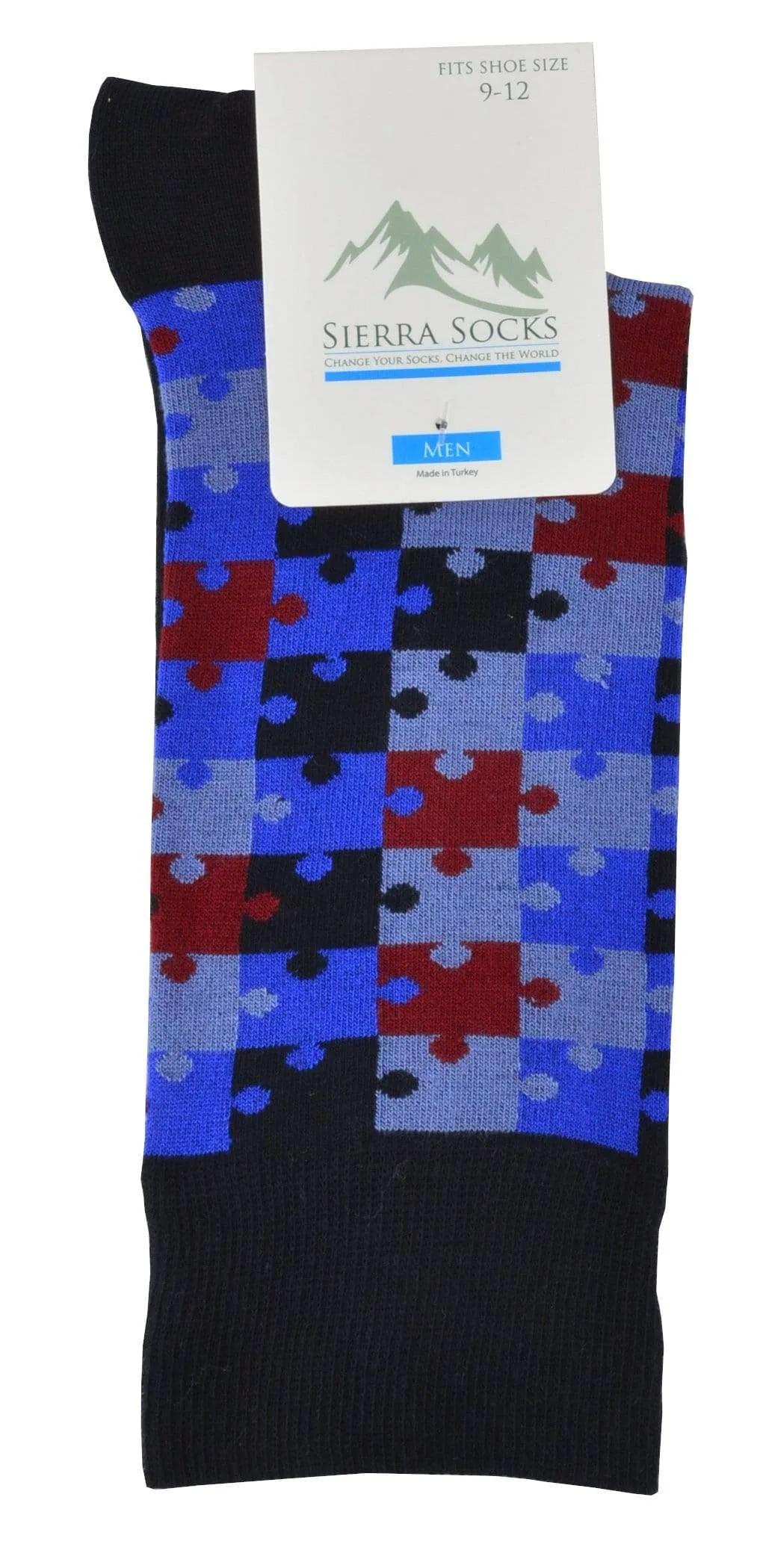 Jig Saw Design Colorful Smooth Toe Men Crew Socks