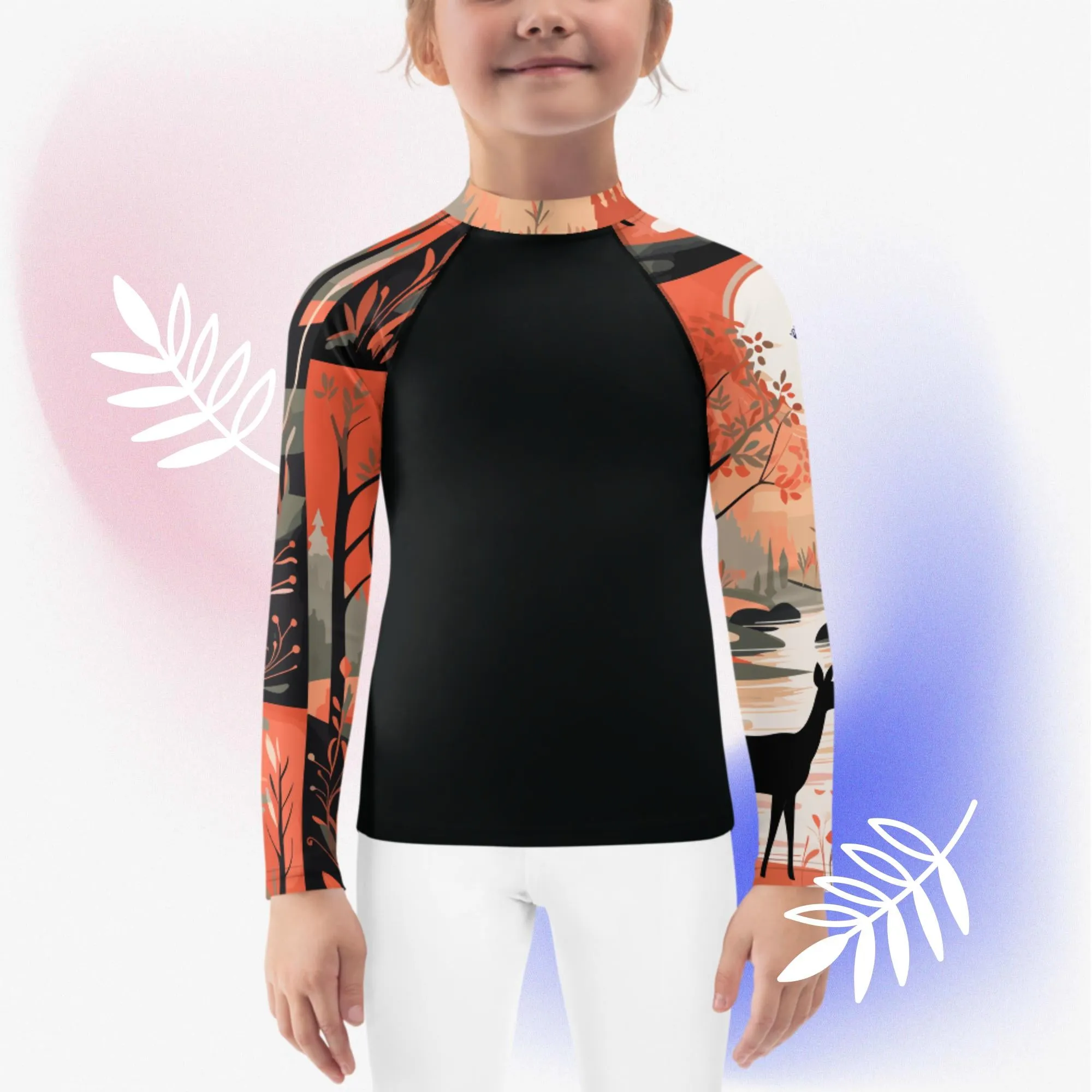 Kid's Girls Deer Forest BJJ Rash Guard: Unleash Nature's Power