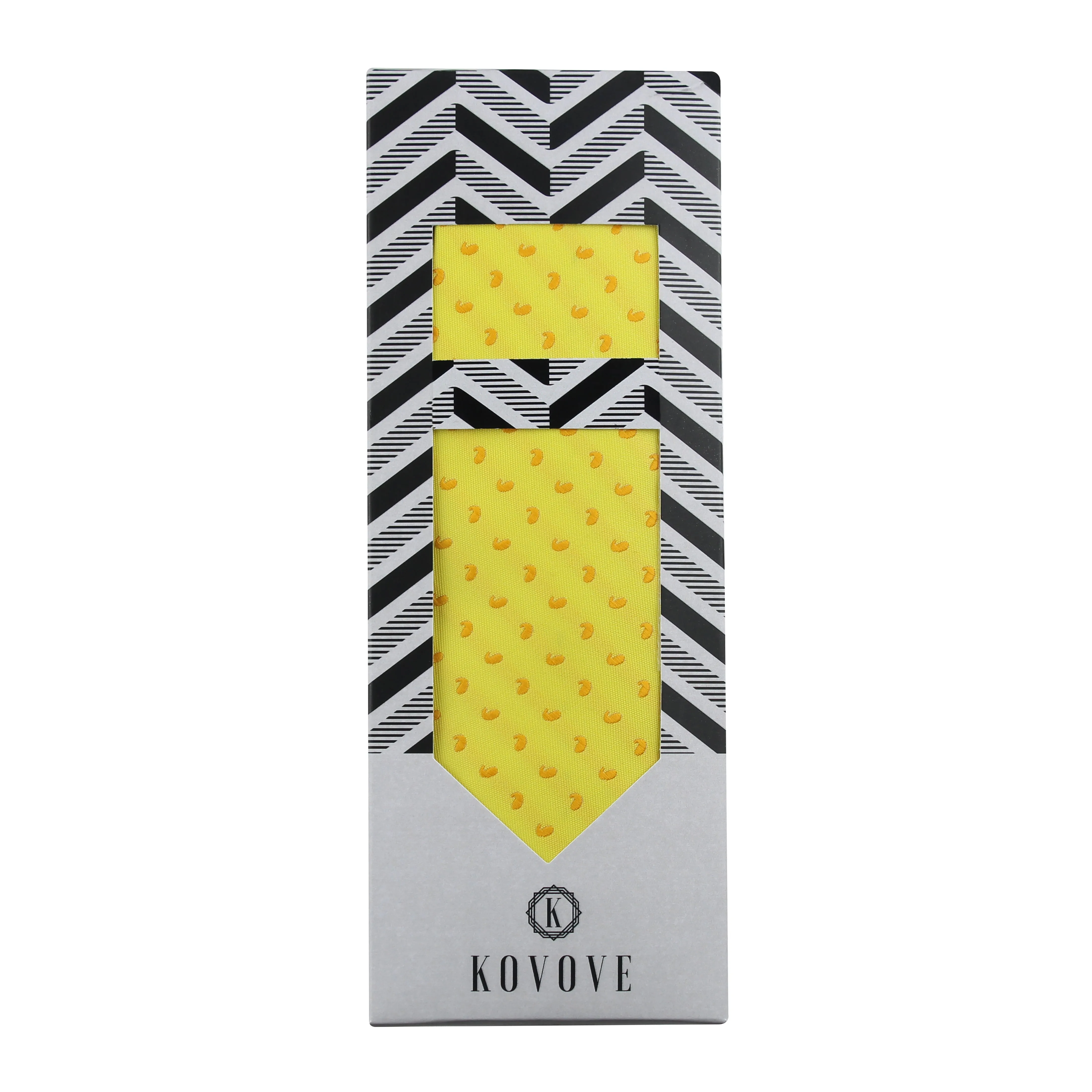 Kovove Yellow Abstract Necktie and Pocket Square Gift Box