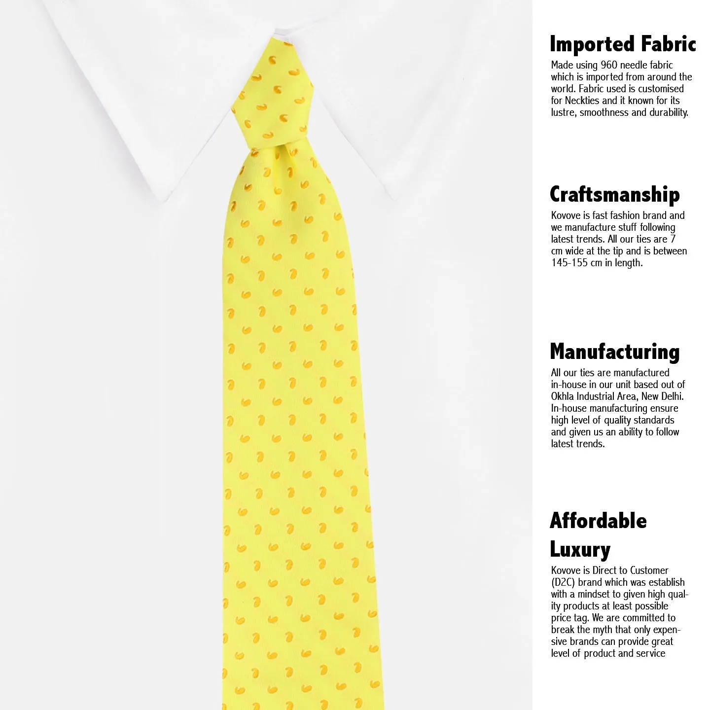 Kovove Yellow Abstract Necktie and Pocket Square Gift Box