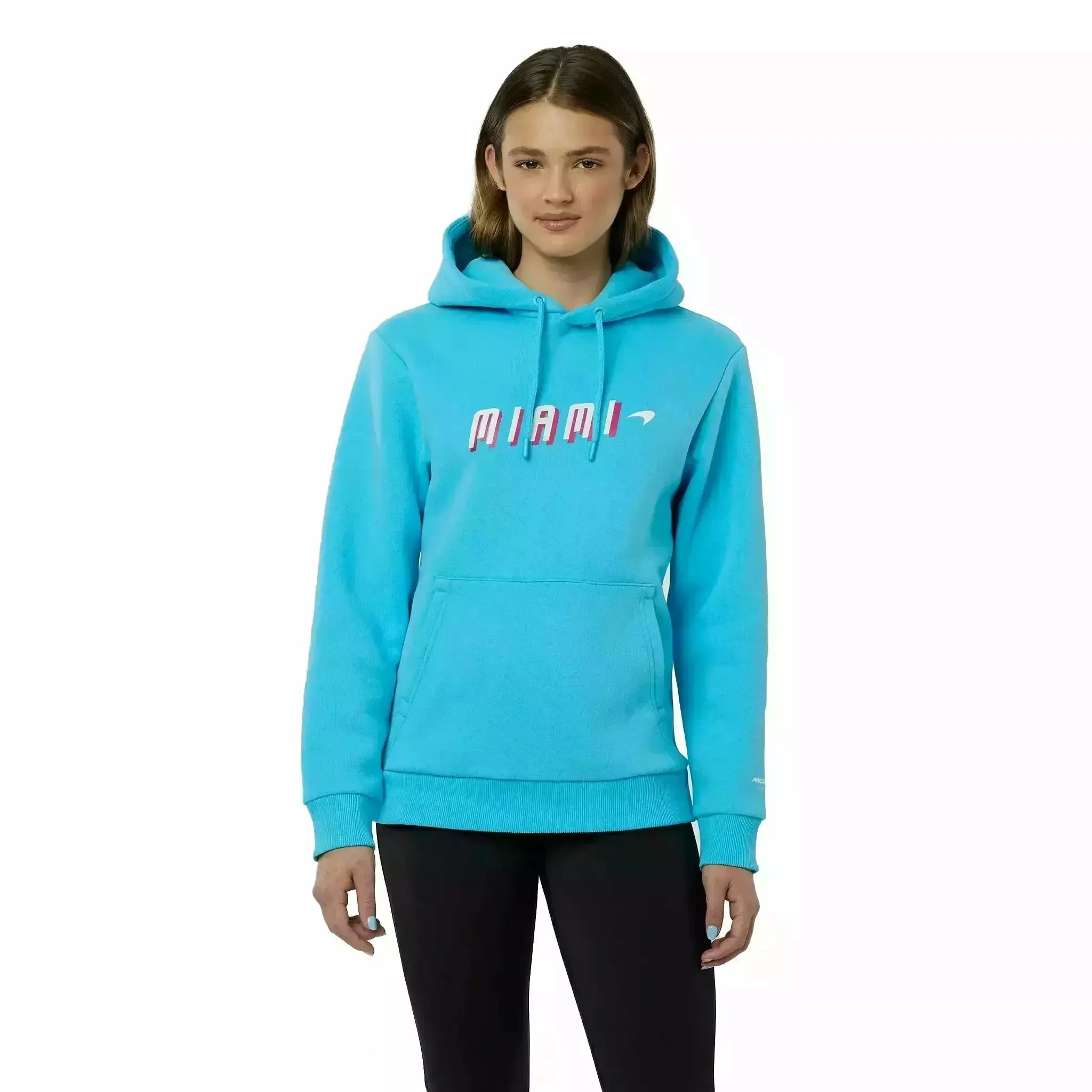 McLaren F1 Women's Miami Neon Graphic Hoodie -Black/Vice Blue/Beetroot Purple