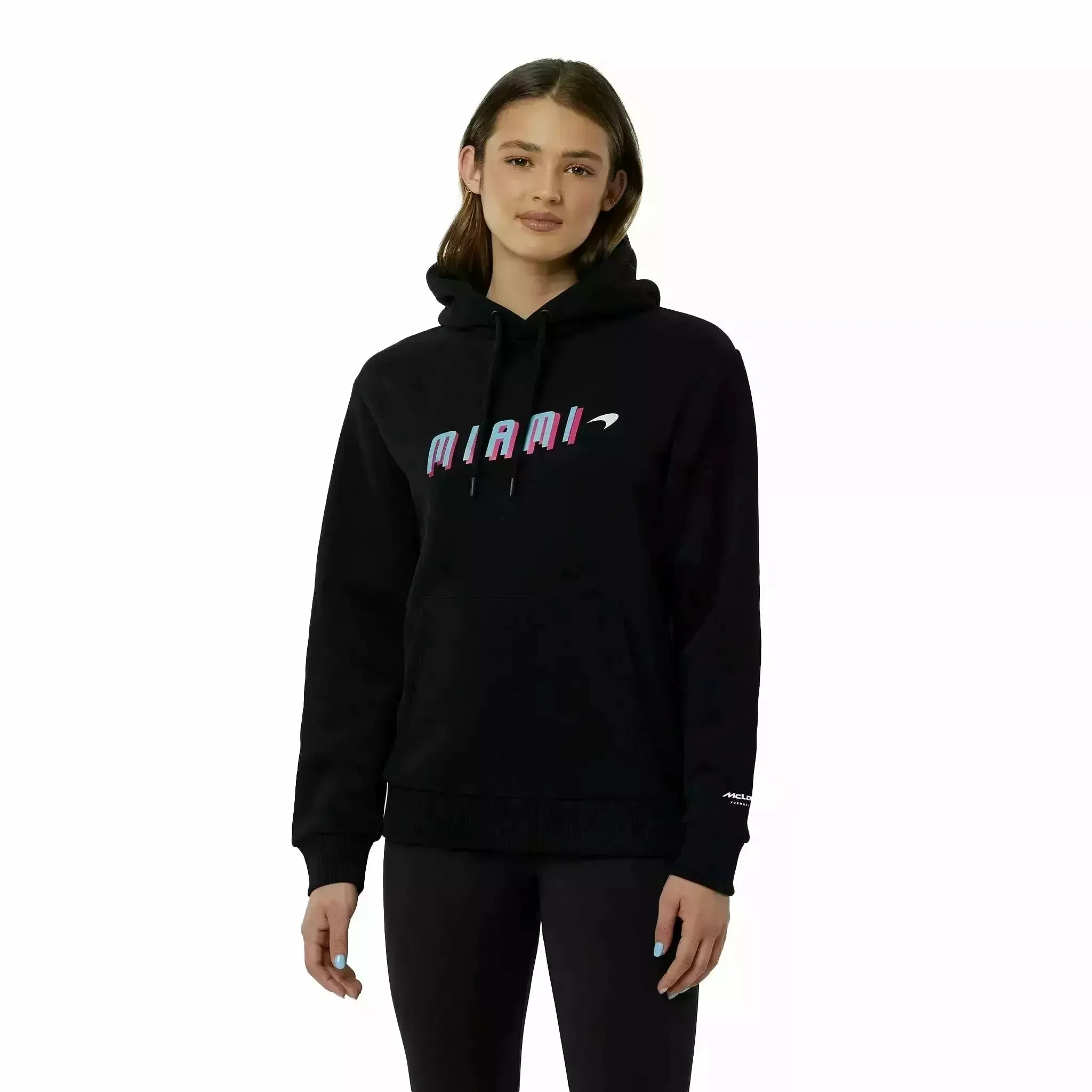 McLaren F1 Women's Miami Neon Graphic Hoodie -Black/Vice Blue/Beetroot Purple