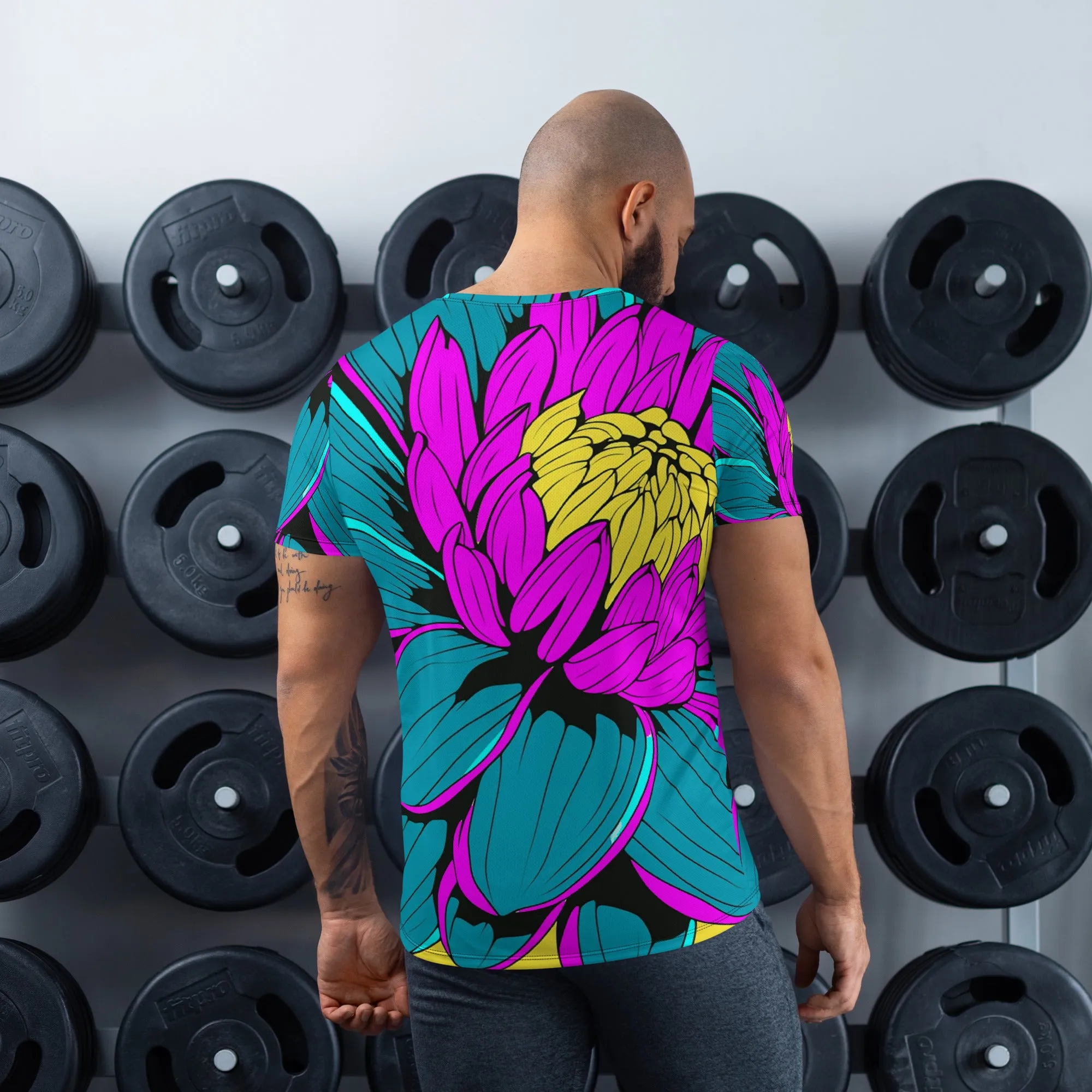 Men's Pop Art BJJ Short Sleeve Rash Guard: Roy Lichtenstein Dahlia Print for High-Intensity Training 001