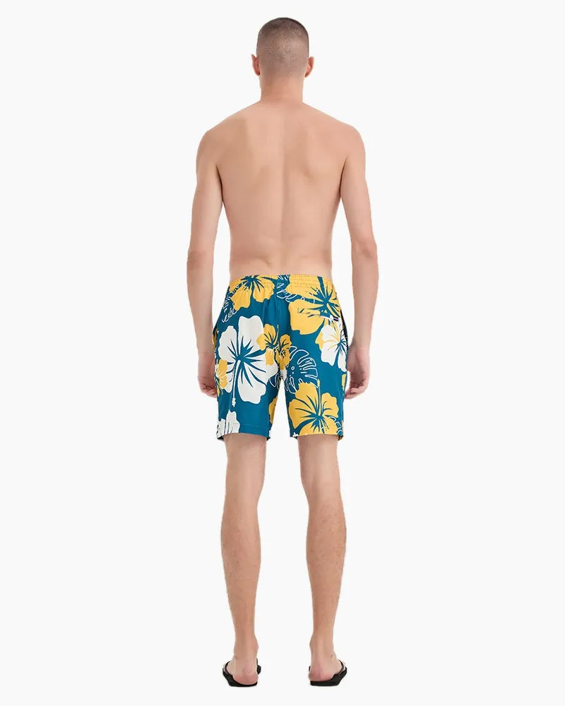 Men's Swim Beach Trunks - White Yellow Flower