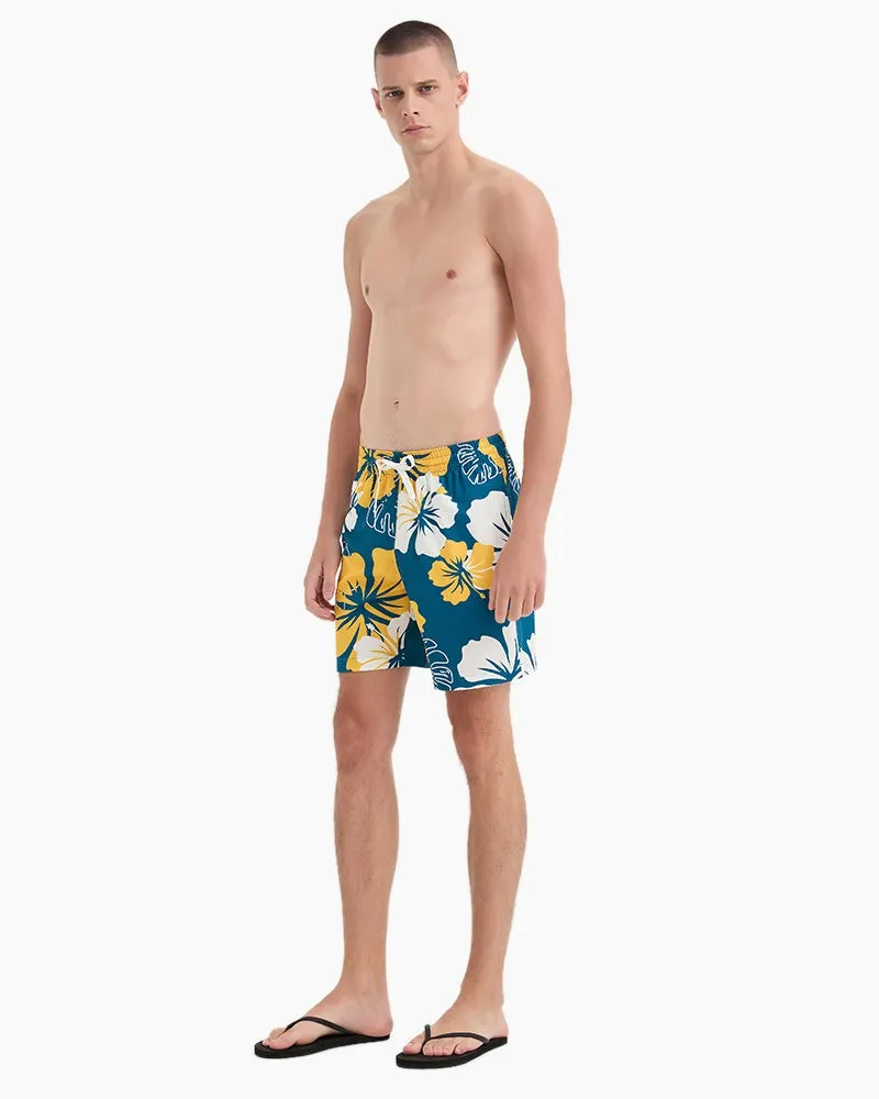 Men's Swim Beach Trunks - White Yellow Flower