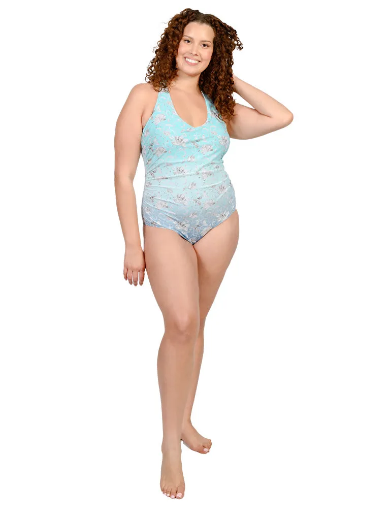 Missy V-Neck, high strap back one piece bathing suit.