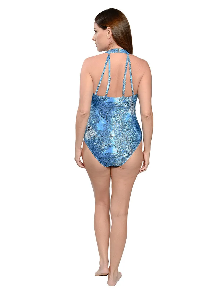 Missy V-Neck, high strap back one piece bathing suit.