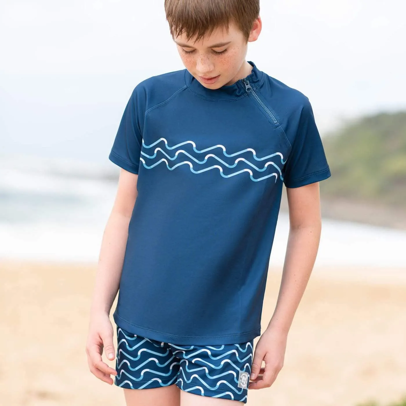 Navy Wave Set Swim Shorts