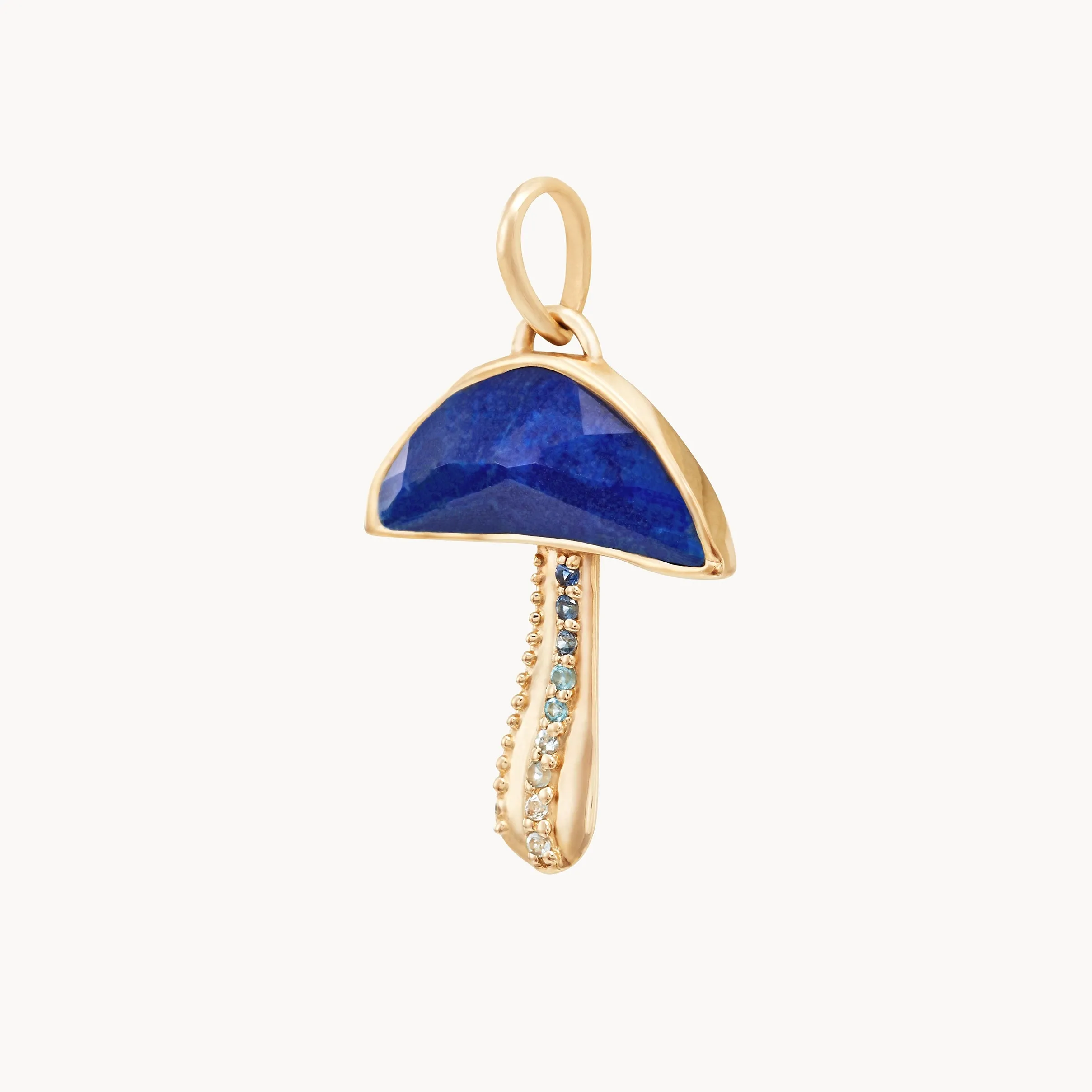 night gazer mushroom charm - 10k yellow gold, lapis lazuli