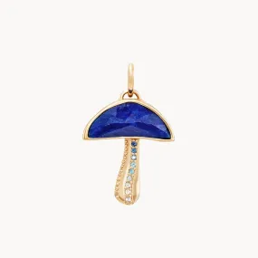 night gazer mushroom charm - 10k yellow gold, lapis lazuli