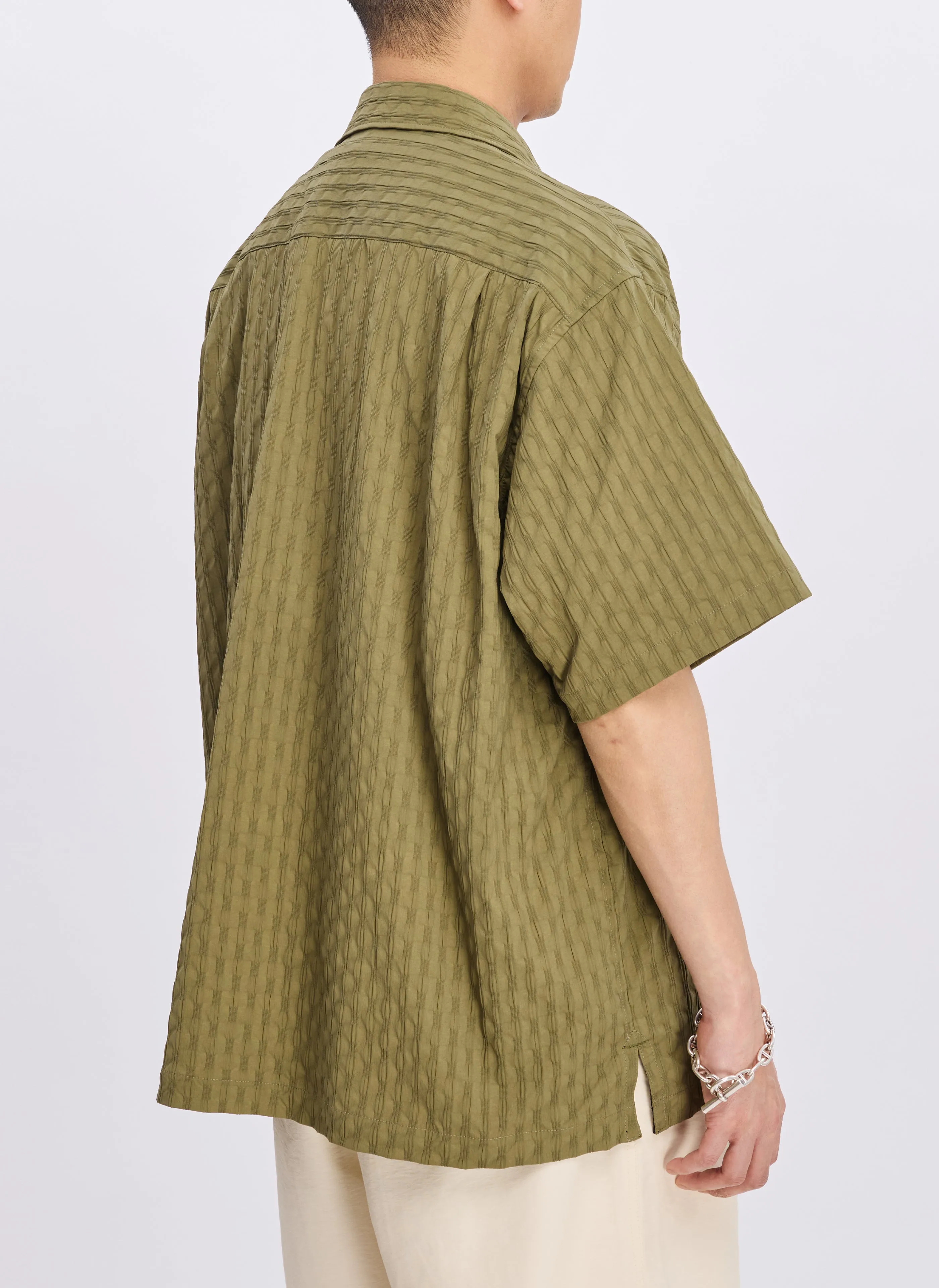 Nylon Spandex Jacquard Open Collar Shirt