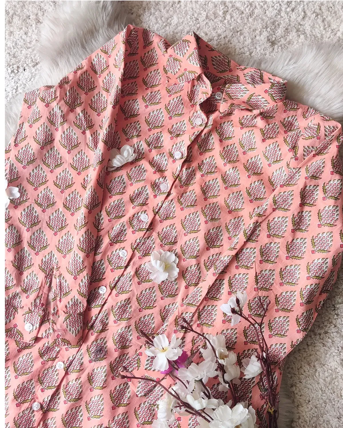 Peach Floral Printed Long Shirt