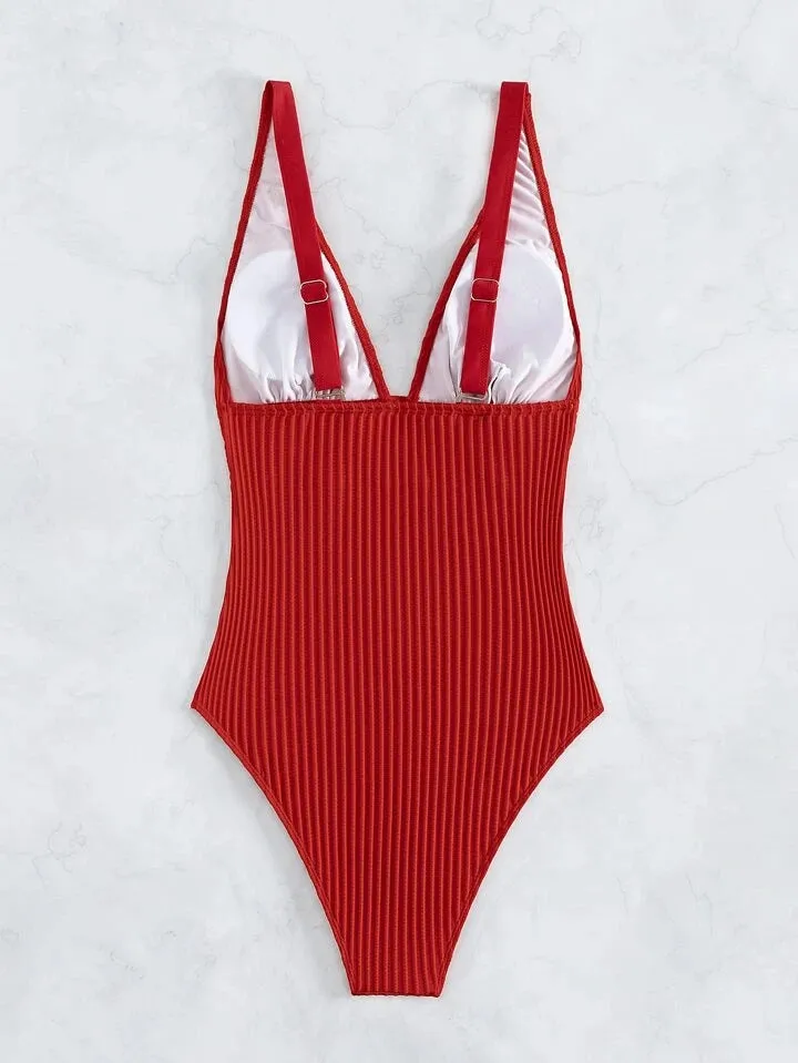 Plain ruched one piece swimsuit