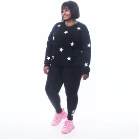 PLUS Size Ultra Chic Poppy Black Sweatshirt - White Matte Stars