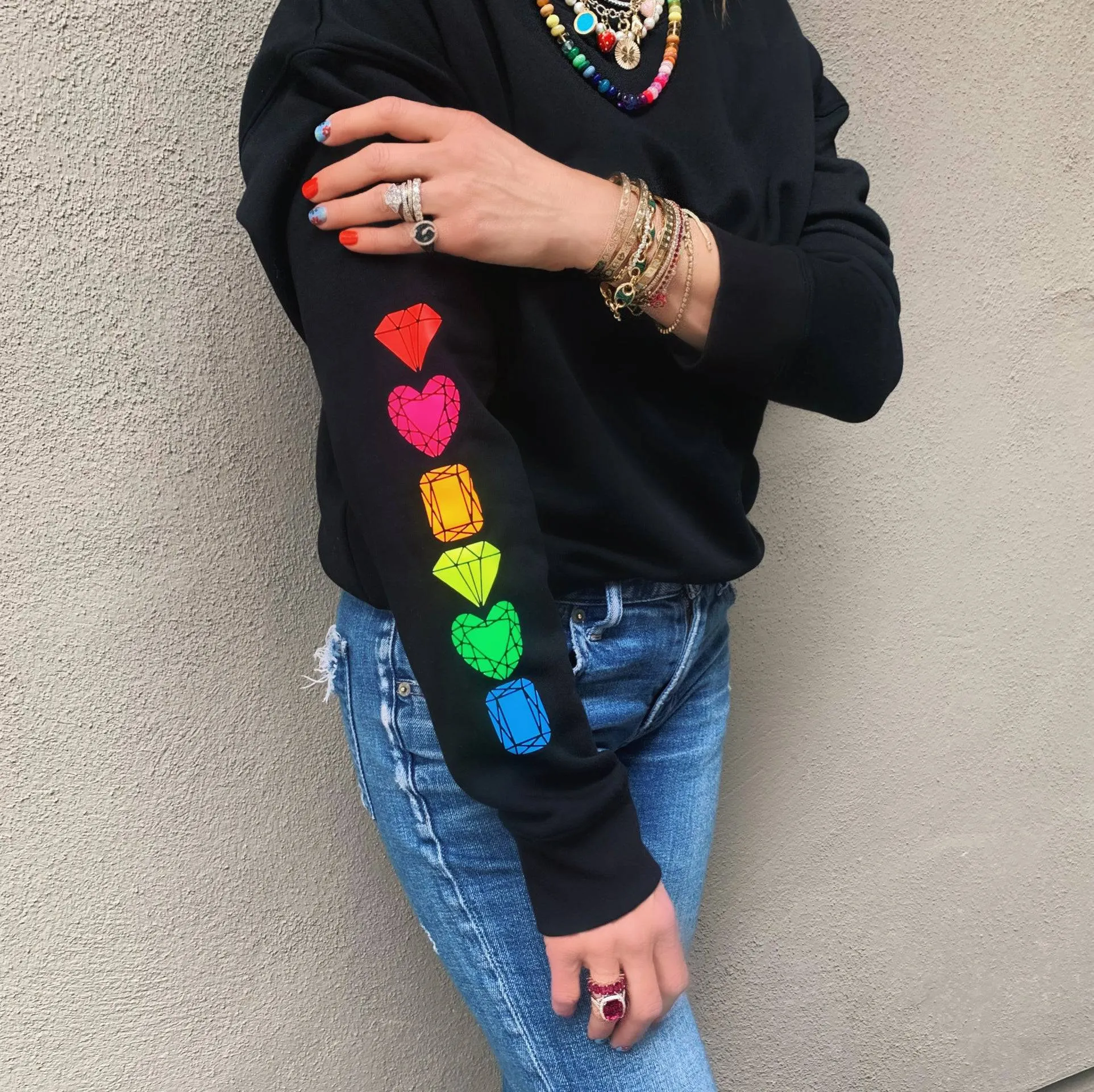 Poppy Ultra Chic Black Sweatshirt  - NEON Rainbow Gemstones