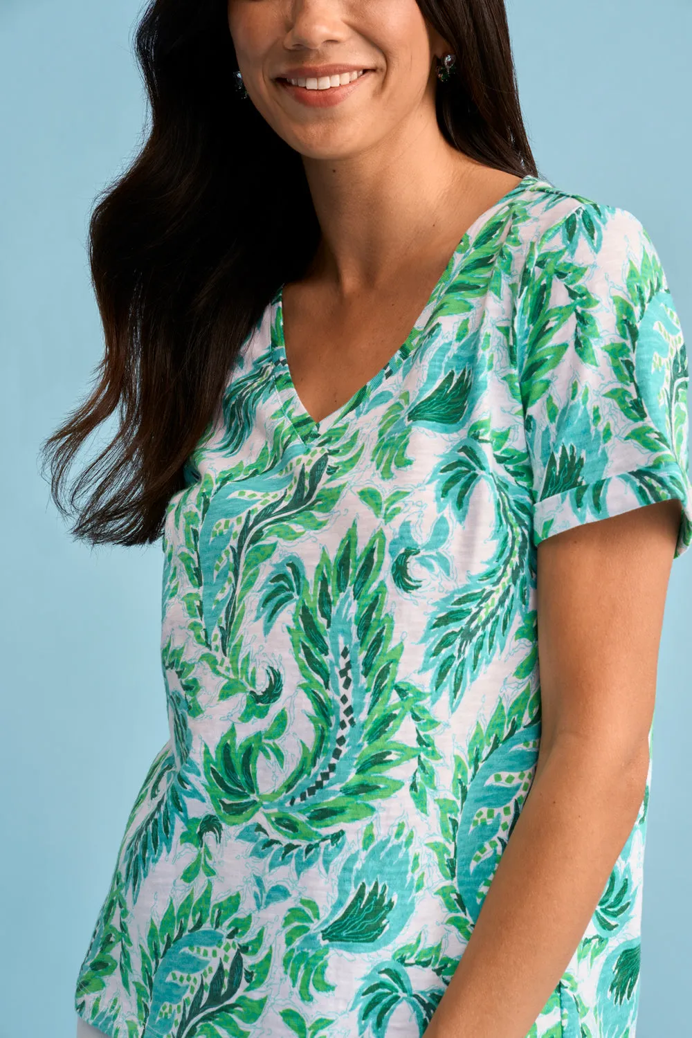 Print V-Neck T-Shirt - Fern