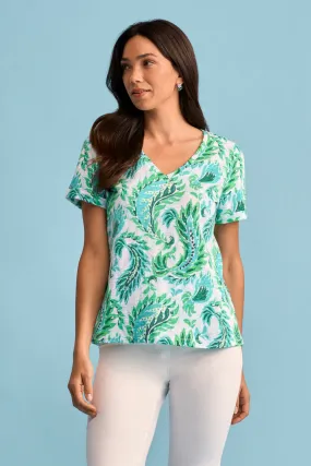 Print V-Neck T-Shirt - Fern