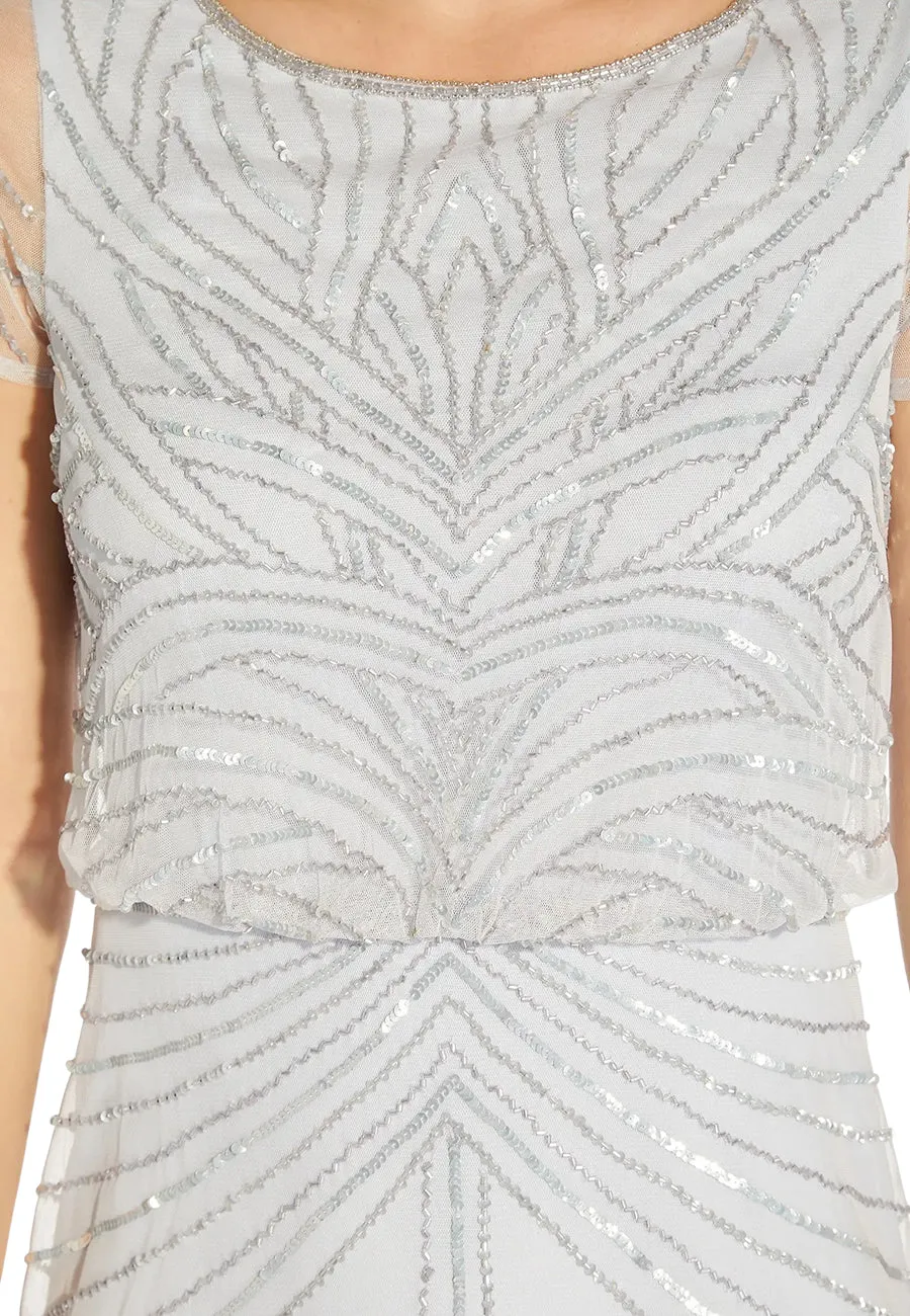 Silvery Blue Short Sleeves Serenity Beaded Maxi Dress