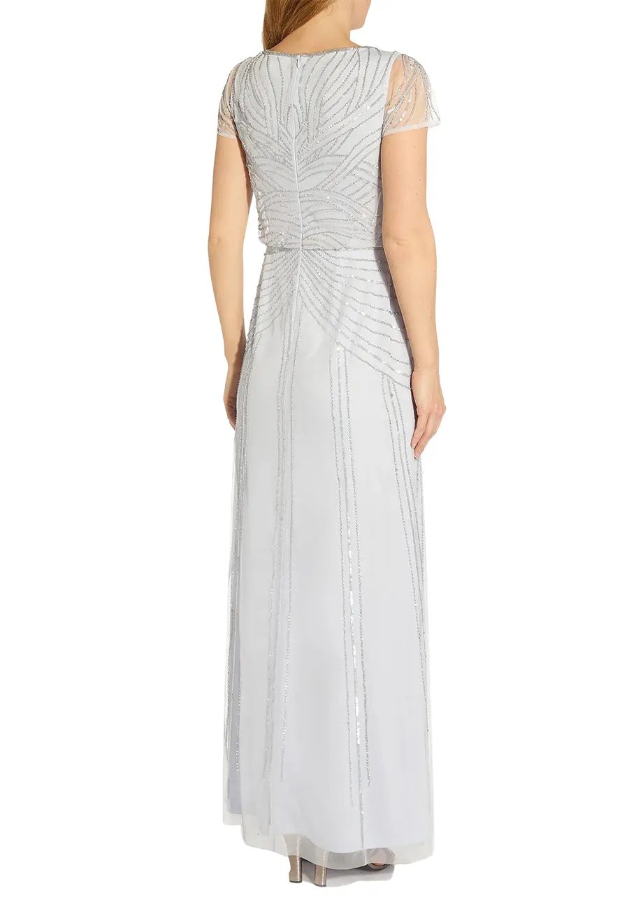 Silvery Blue Short Sleeves Serenity Beaded Maxi Dress