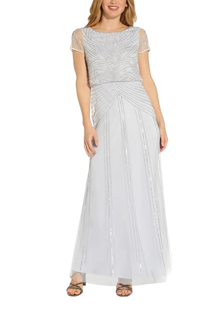 Silvery Blue Short Sleeves Serenity Beaded Maxi Dress