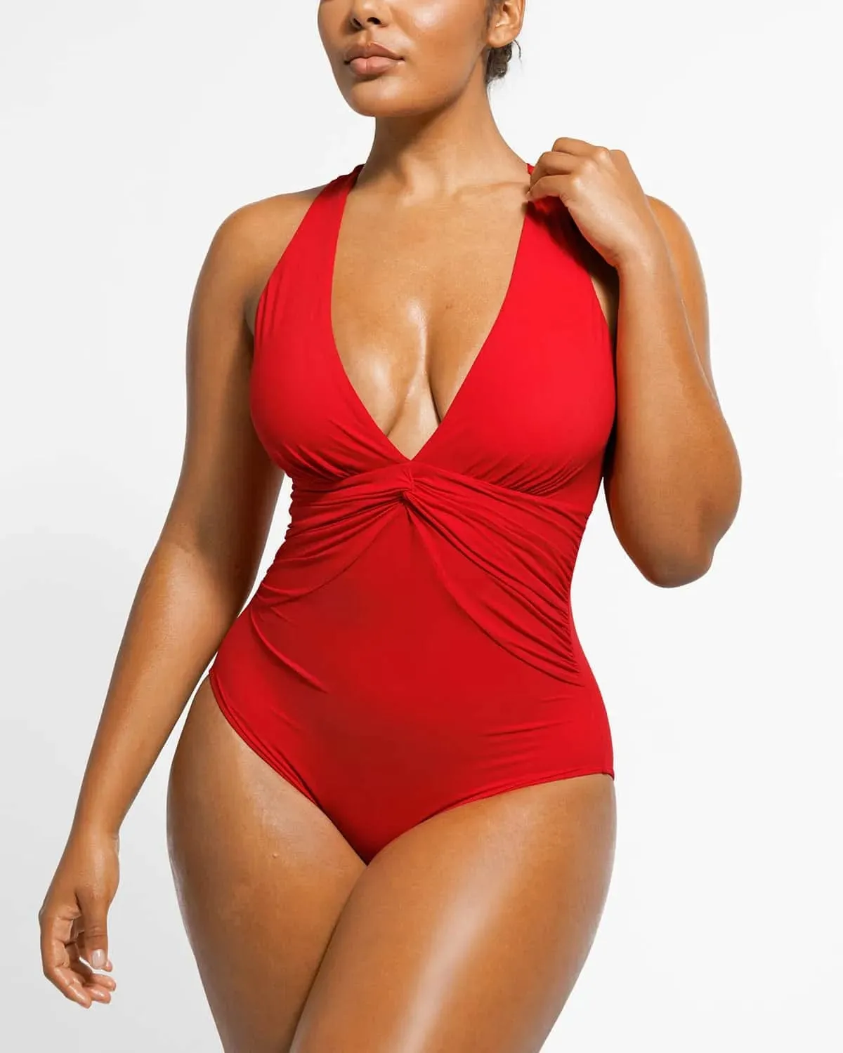 Smart Sculpt Ruched Twist-Front Shaping Swimsuit