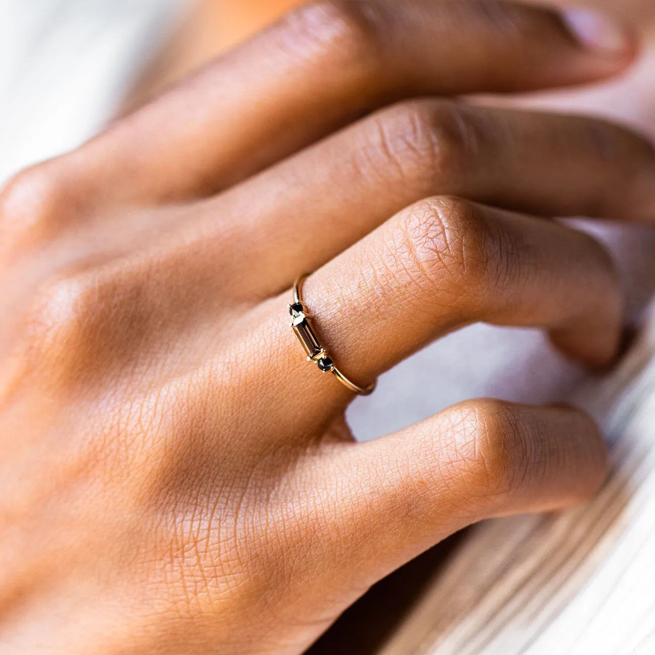 Smokey Quartz & Black Diamond Baguette Crush Ring