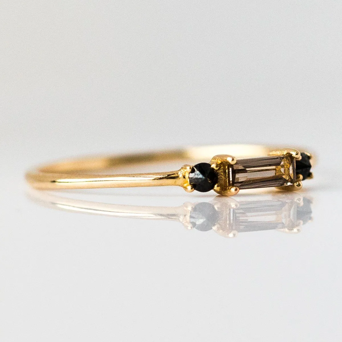 Smokey Quartz & Black Diamond Baguette Crush Ring