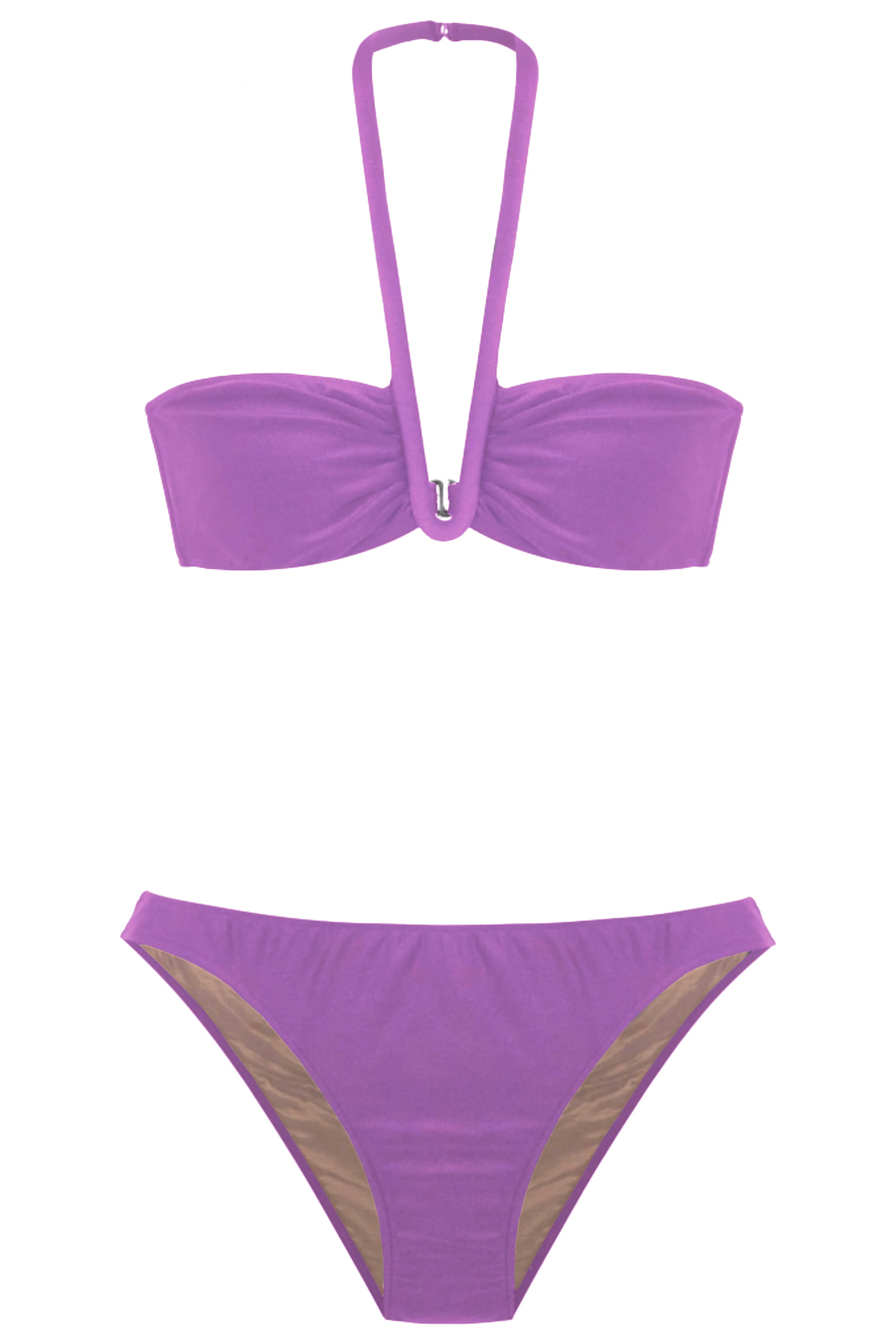 Solid Halterneck Frilled Bikini