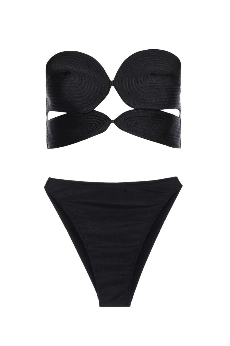 Solid High-leg Matelasse Bikini