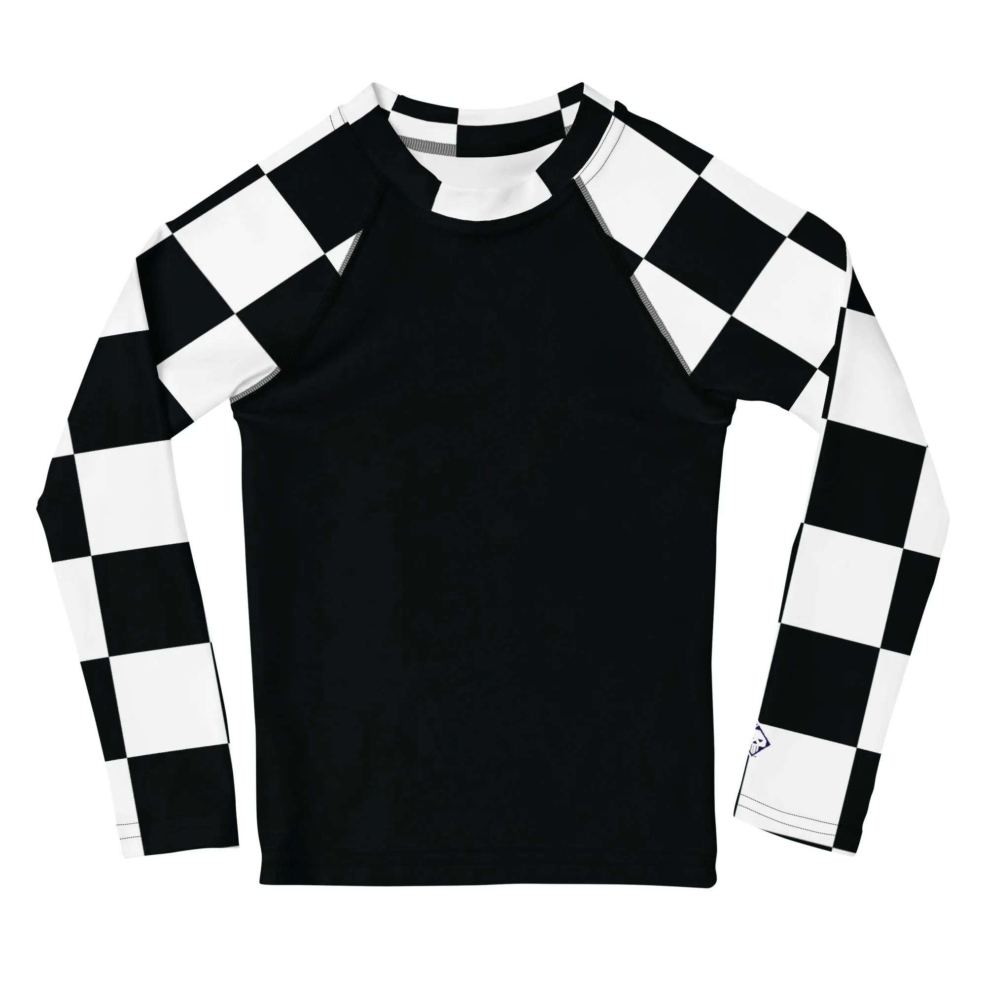 Stylish Safety: Kids Boys' Checkered Long Sleeve Rash Guard - Noir