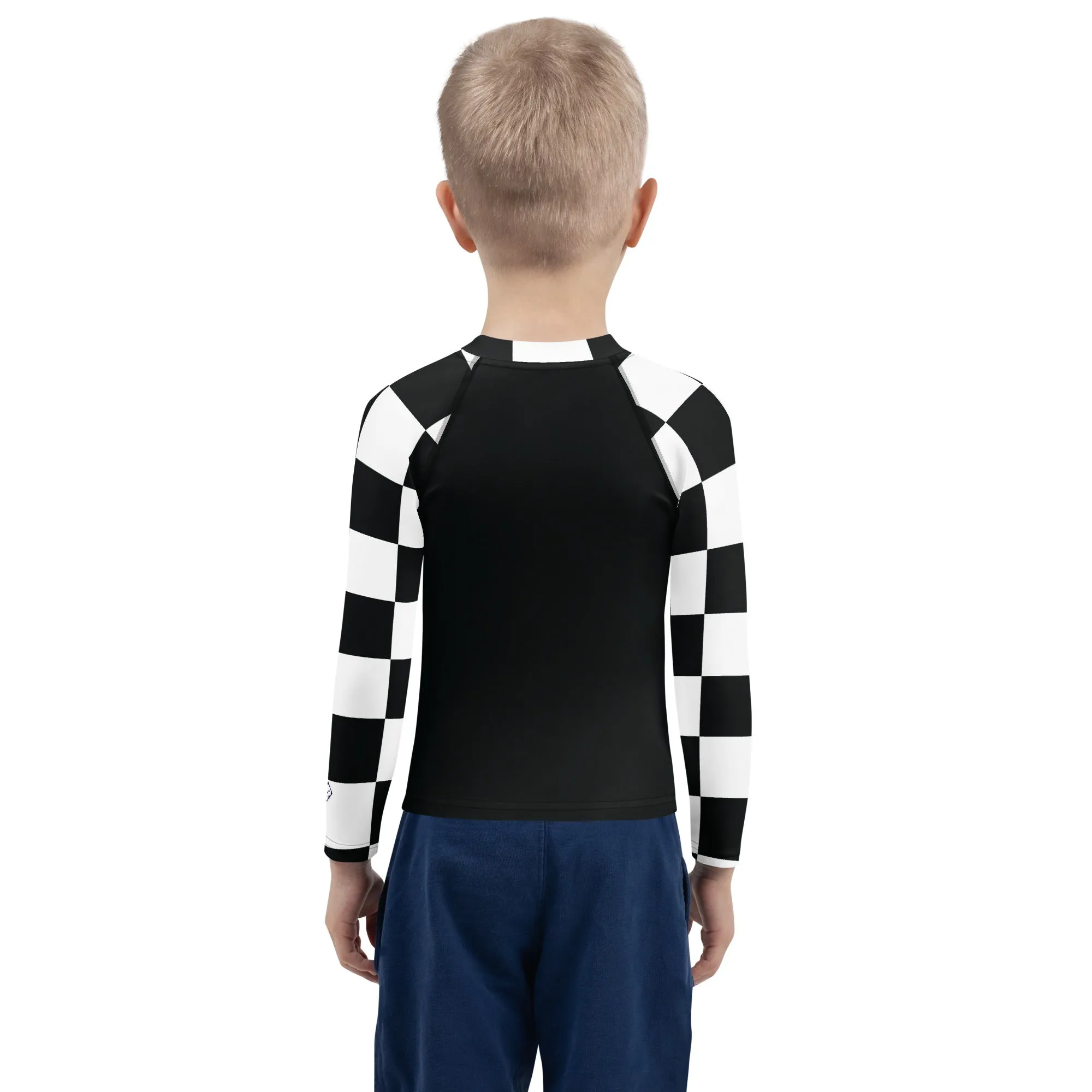 Stylish Safety: Kids Boys' Checkered Long Sleeve Rash Guard - Noir