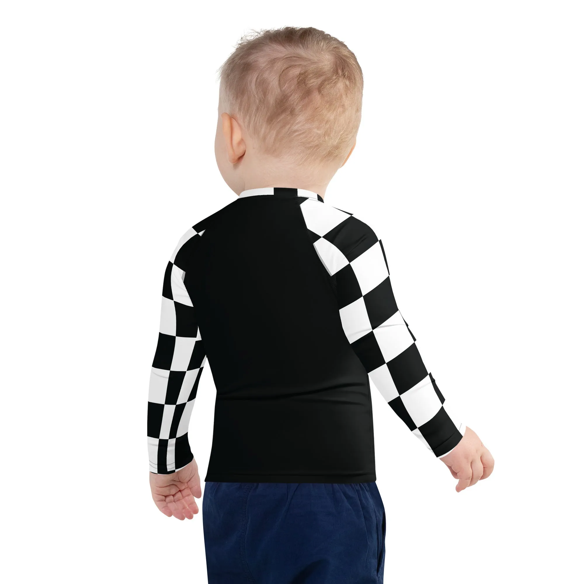 Stylish Safety: Kids Boys' Checkered Long Sleeve Rash Guard - Noir