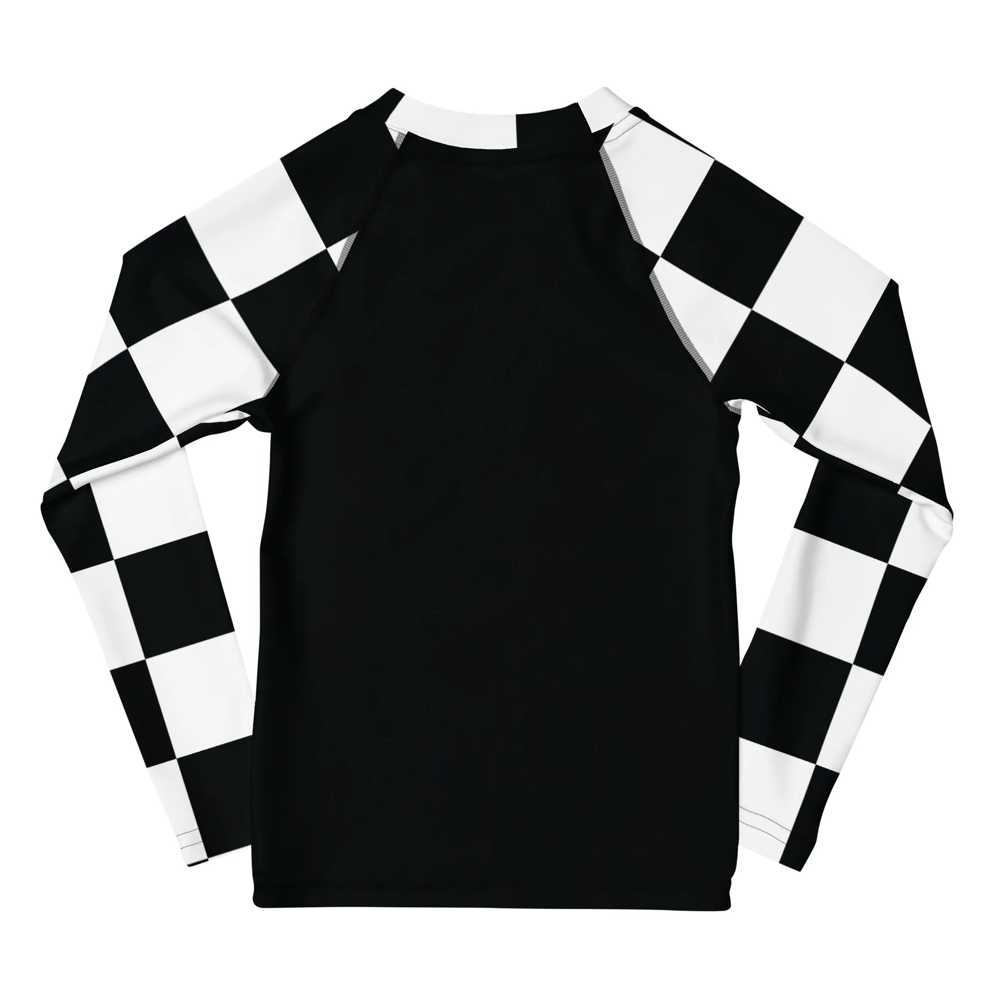 Stylish Safety: Kids Boys' Checkered Long Sleeve Rash Guard - Noir