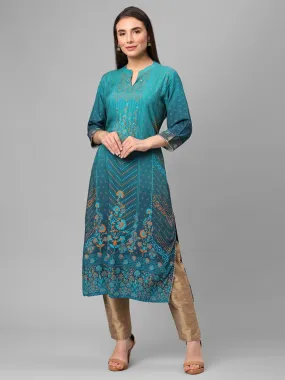 Turquoise Floral Printed Kurta