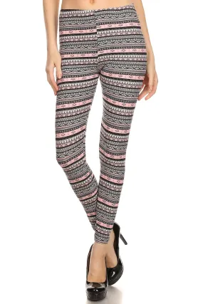 Women's 3 X 5X Grey Pink Small Aztec Shape Pattern Printed Leggings