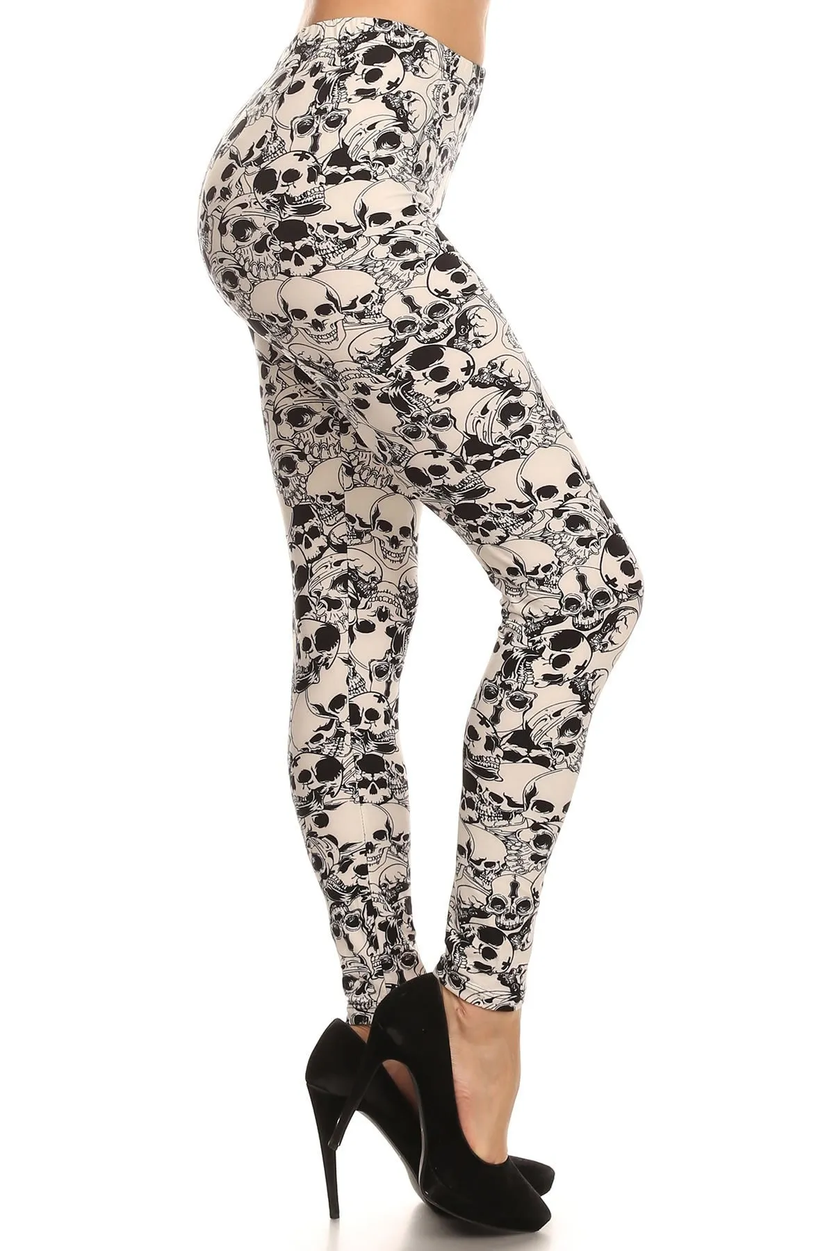 Women's 3X 5X Catacombs of Paris Pattern Print Leggings - Halloween White Skull